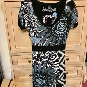 Desigual Black and Blue Abstract Mini Dress